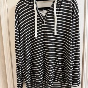 Market & Spruce Charcoal and Cream Striped Knit Hoodie